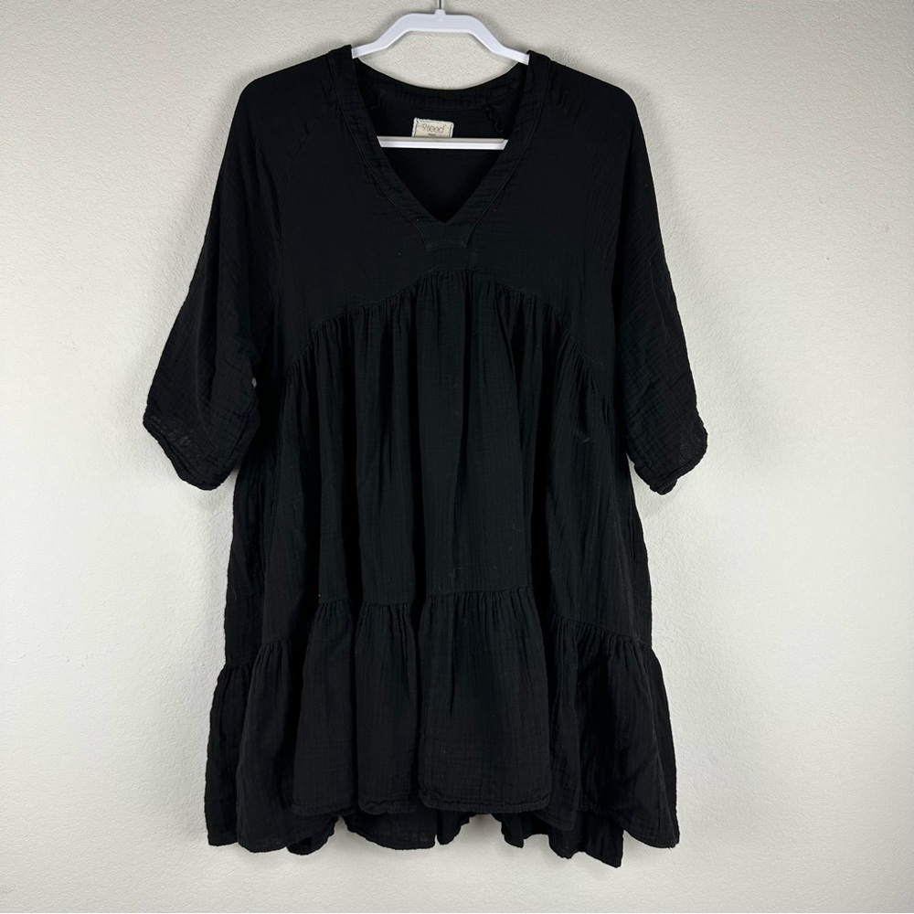 9Seed Black El Matador V-Neck Mini Dress Swim Coverup Vacation Beach Size Small